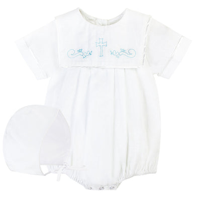Hand Embroidered Cross Boy Christening Outfit