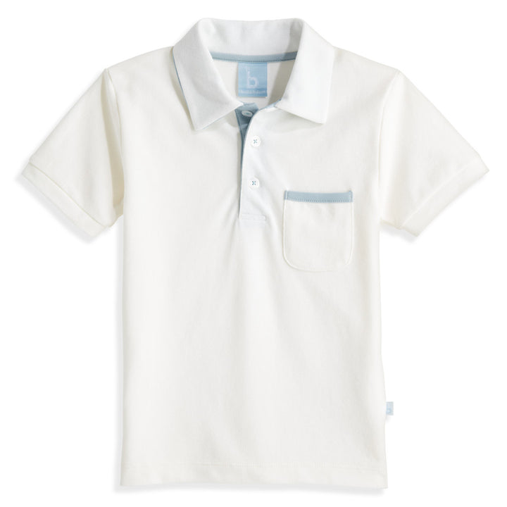 Pique Polo Ivory with Moody Blue