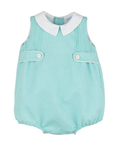 Sunny Vibrant Turquoise Boy Bubble with Peter Pan Collar