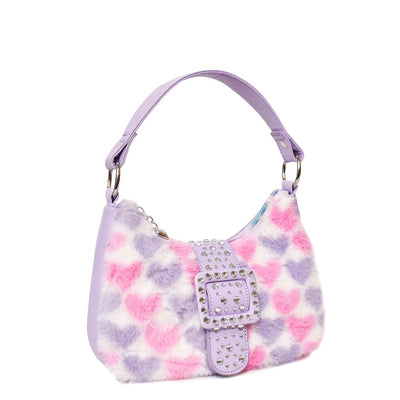 Plush Heart Printed Lavender Mini Crescent Bag
