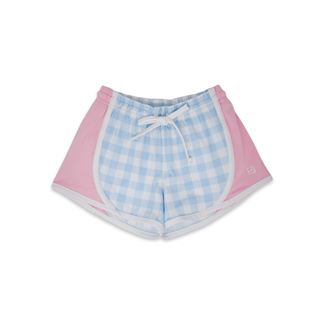 Elise Short Blue Buffalo Check with Lt Pink