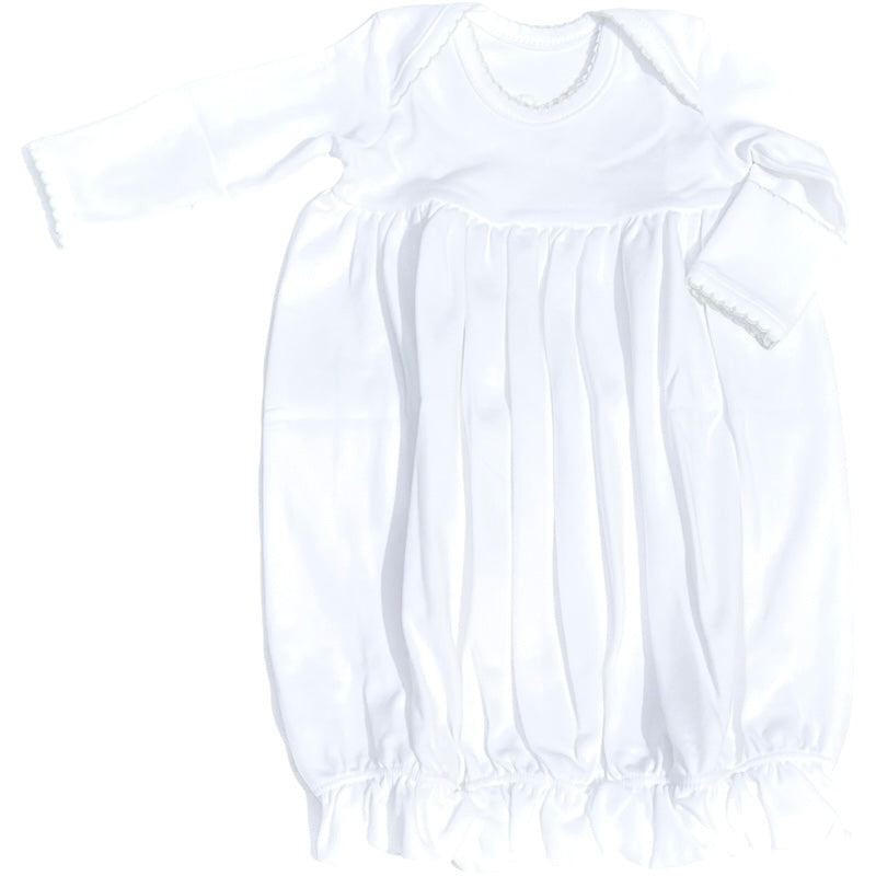 LS White with Ecru Picot Trim Lap Shoulder Lap Gown