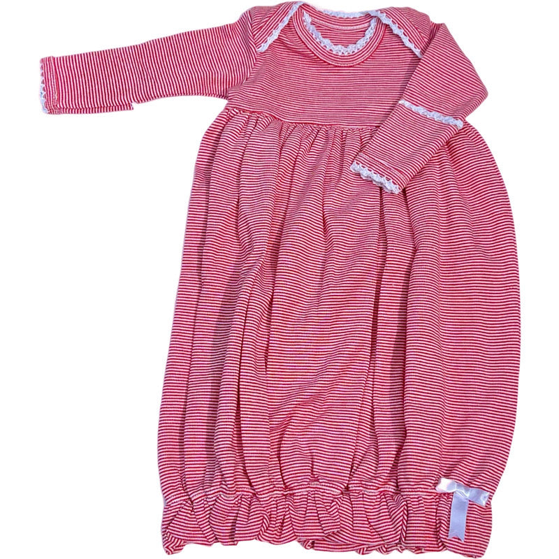 LS Red White Stripe Crochet Trim Lap Shoulder Gown