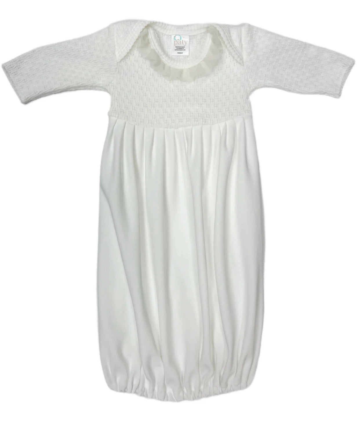 LS Knit/Pima Gown with Chiffon Trim - White