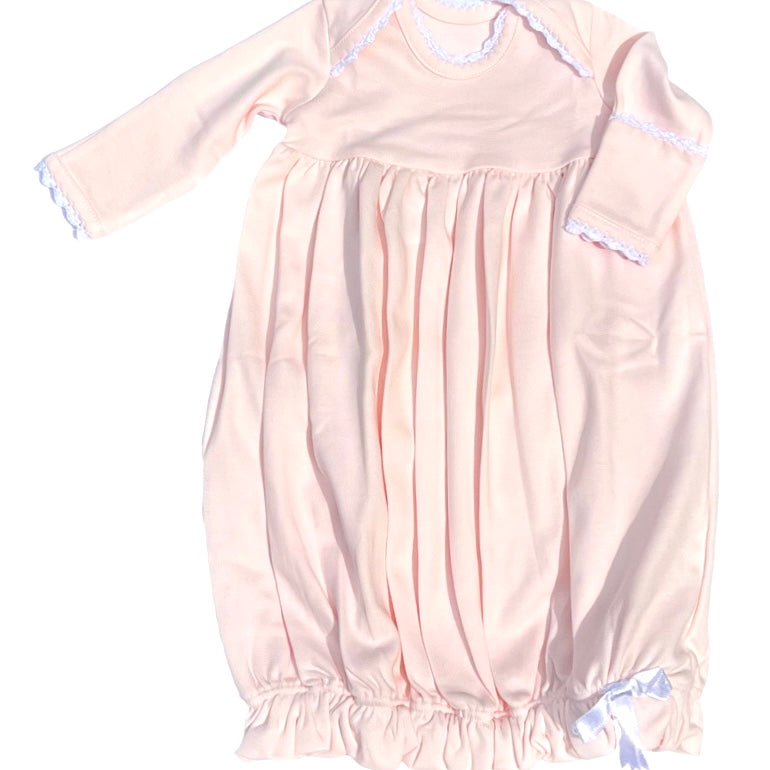 LS Light Pink with White Crochet Trim Lap Shoulder Gown