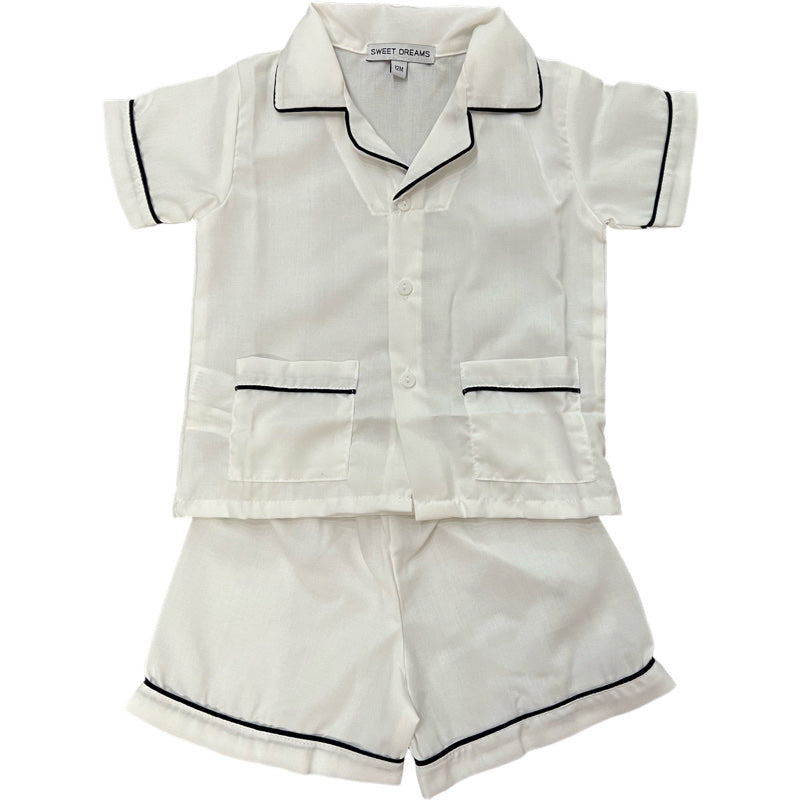 Short Sleeve Short Pajama Set White w/Navy