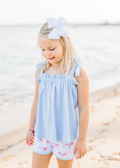 Light Blue Knit Tie Top & Sloane Shorts Set Our Country