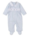 Kissy Light Blue Star Footie with Hand Smocking & Collar