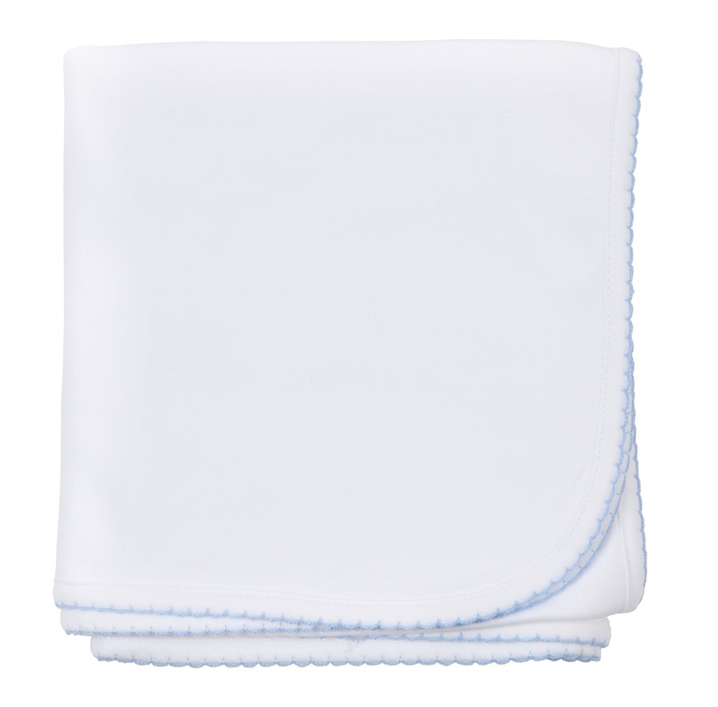 Essentials Blanket - White w/ Lt Bl Trim