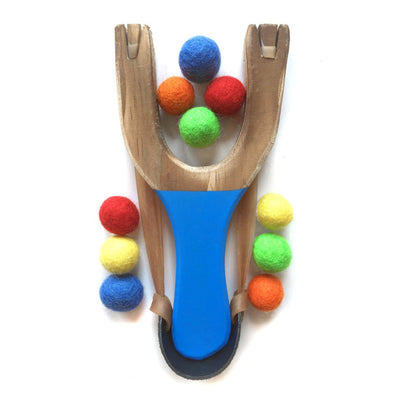 Classic Wooden Slingshot - Felt Balls -3 Color Options