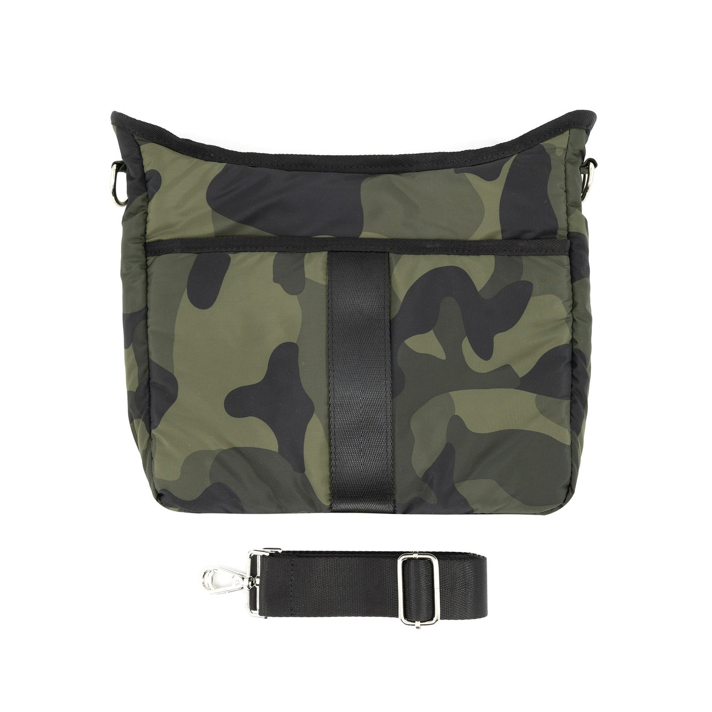 Puffy Nylon Crossbody with Changeable Strap - Green Camo