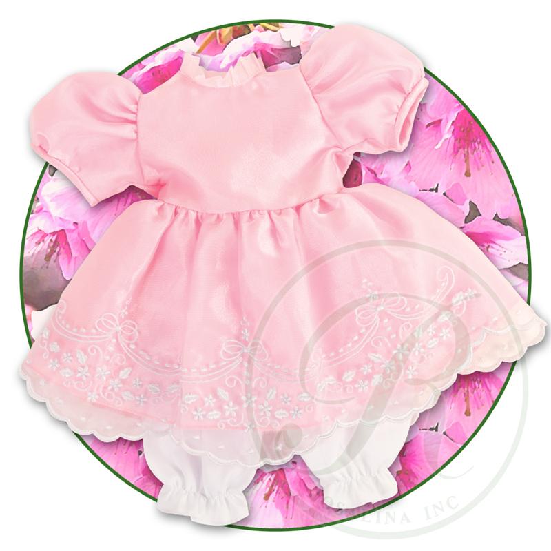 18" Pink Embroidered Organza Doll Dress