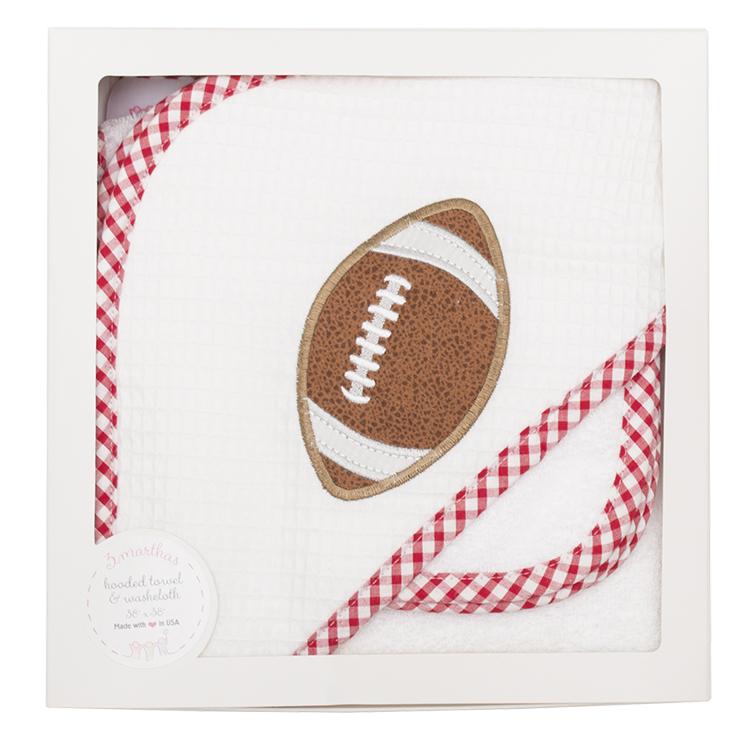 Red Football Boxed Hooded Towel & Washcloh Set