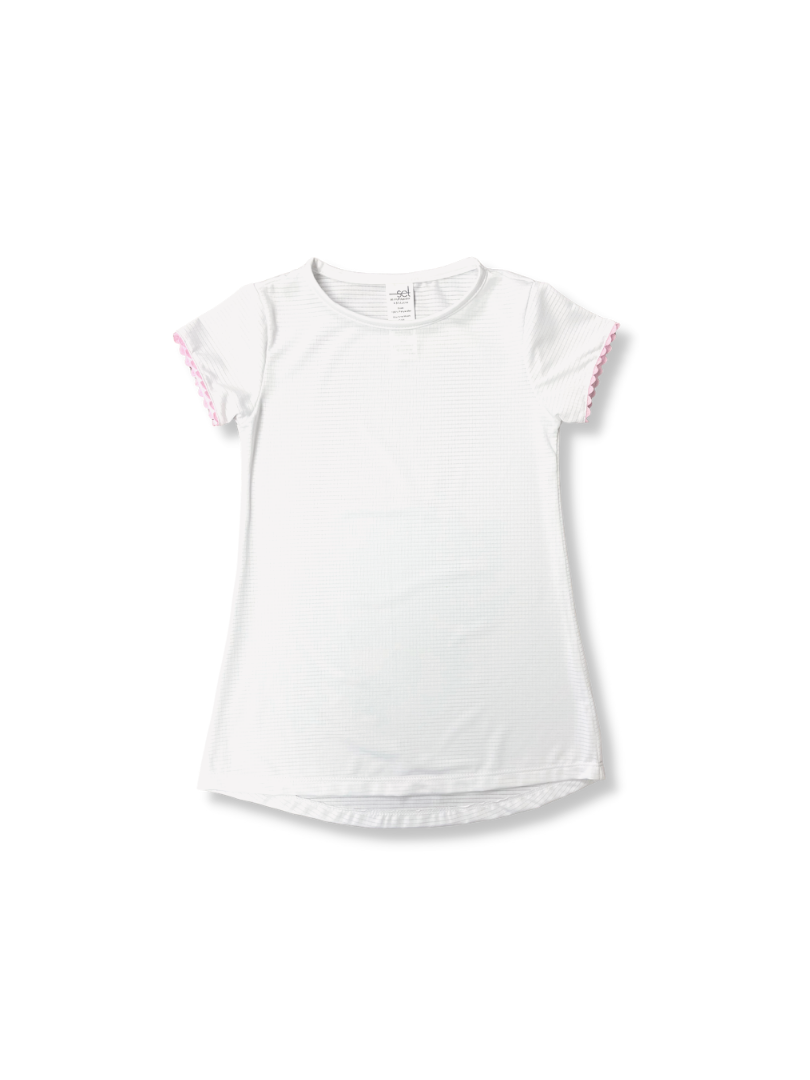 Lindsay Long T - White w/ Pink Ric Rac on Sleeves