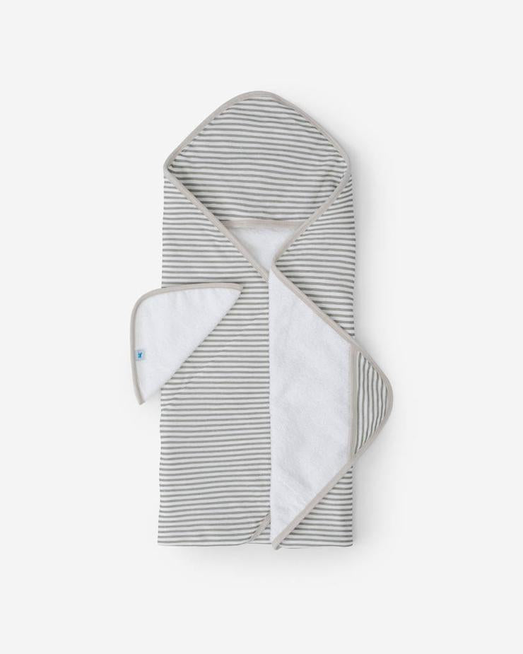 Hooded Towel & Washcloth Set - Gray Stripe