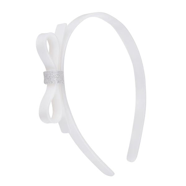 Thin Bow Satin White Headband