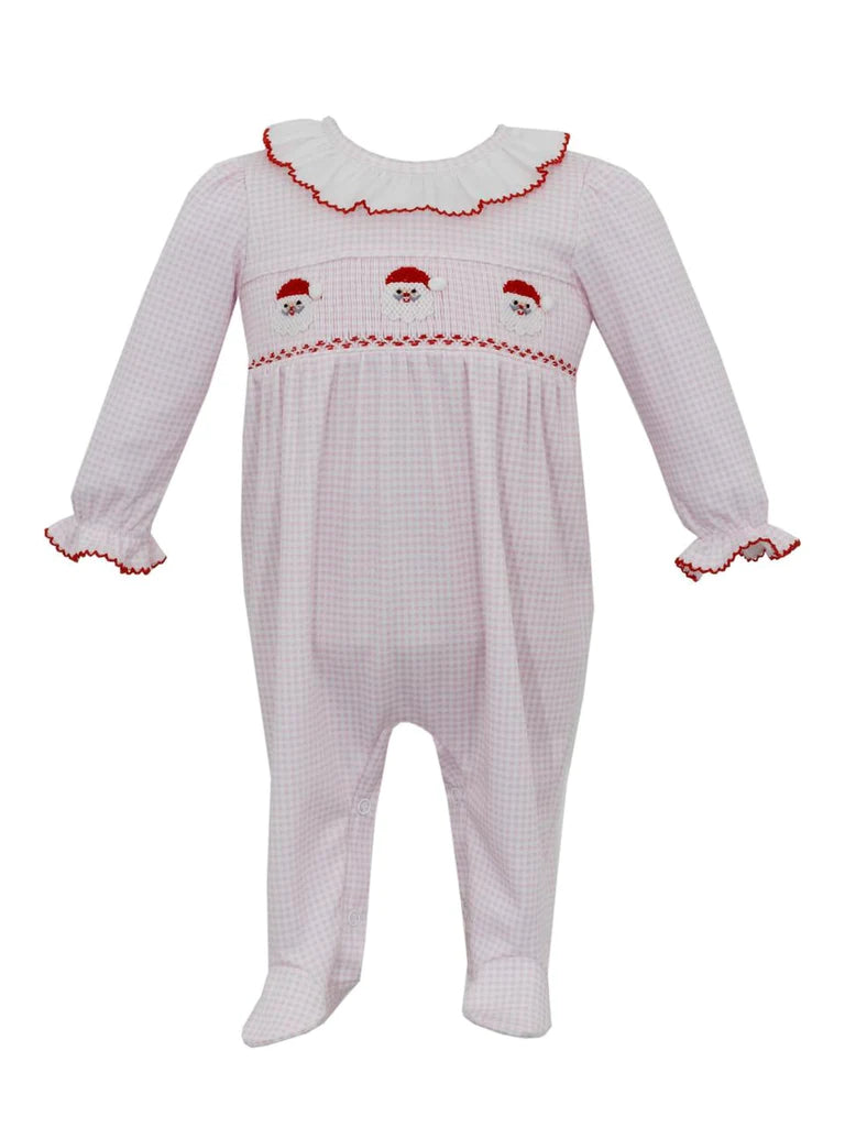 Pink Gingham Smocked Santa Footie