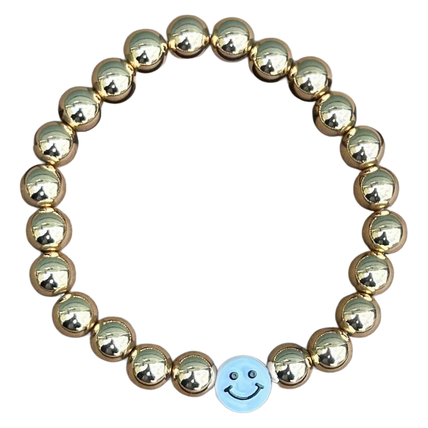 Gold Beaded Bracelet with White Smiley Face Bead