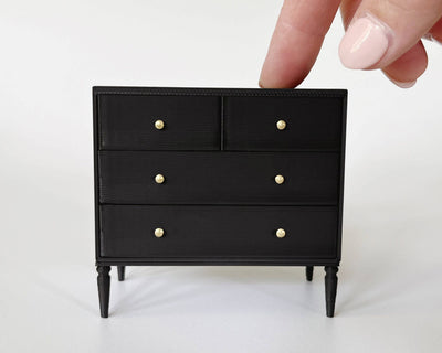 Modern 4-Drawer Miniature Dollhouse Dresser: White / Antique Brass (Gold)