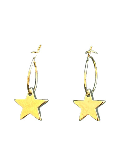 Thin Gold Hoop with Star Charm Earrings