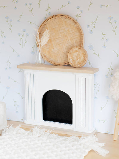 Dollhouse Valencia Arched Fireplace | Natural Wood + White