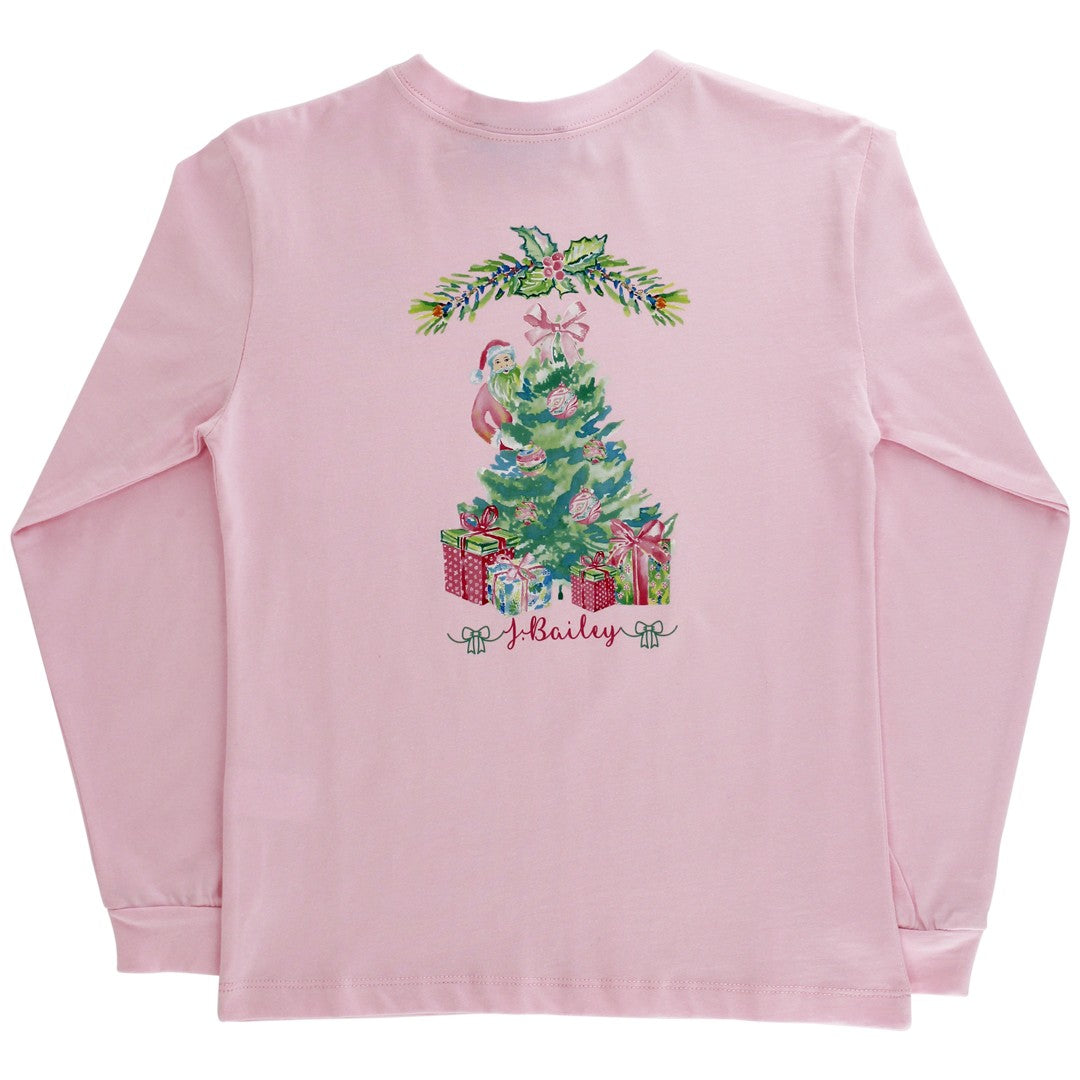 LS Logo Tee Santa Tree On Pink
