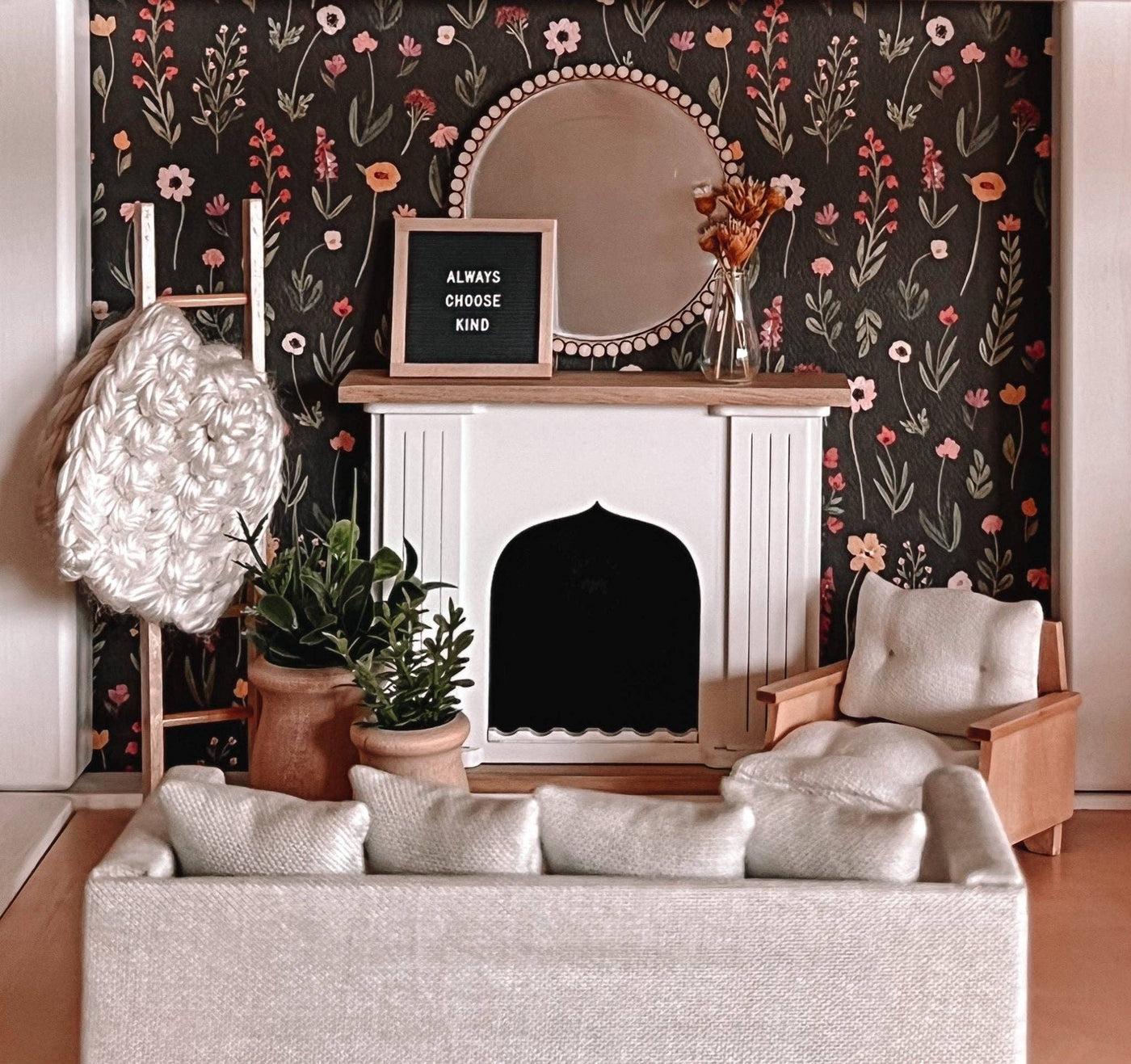 Dollhouse Round Beaded Mirror | Natural Wood