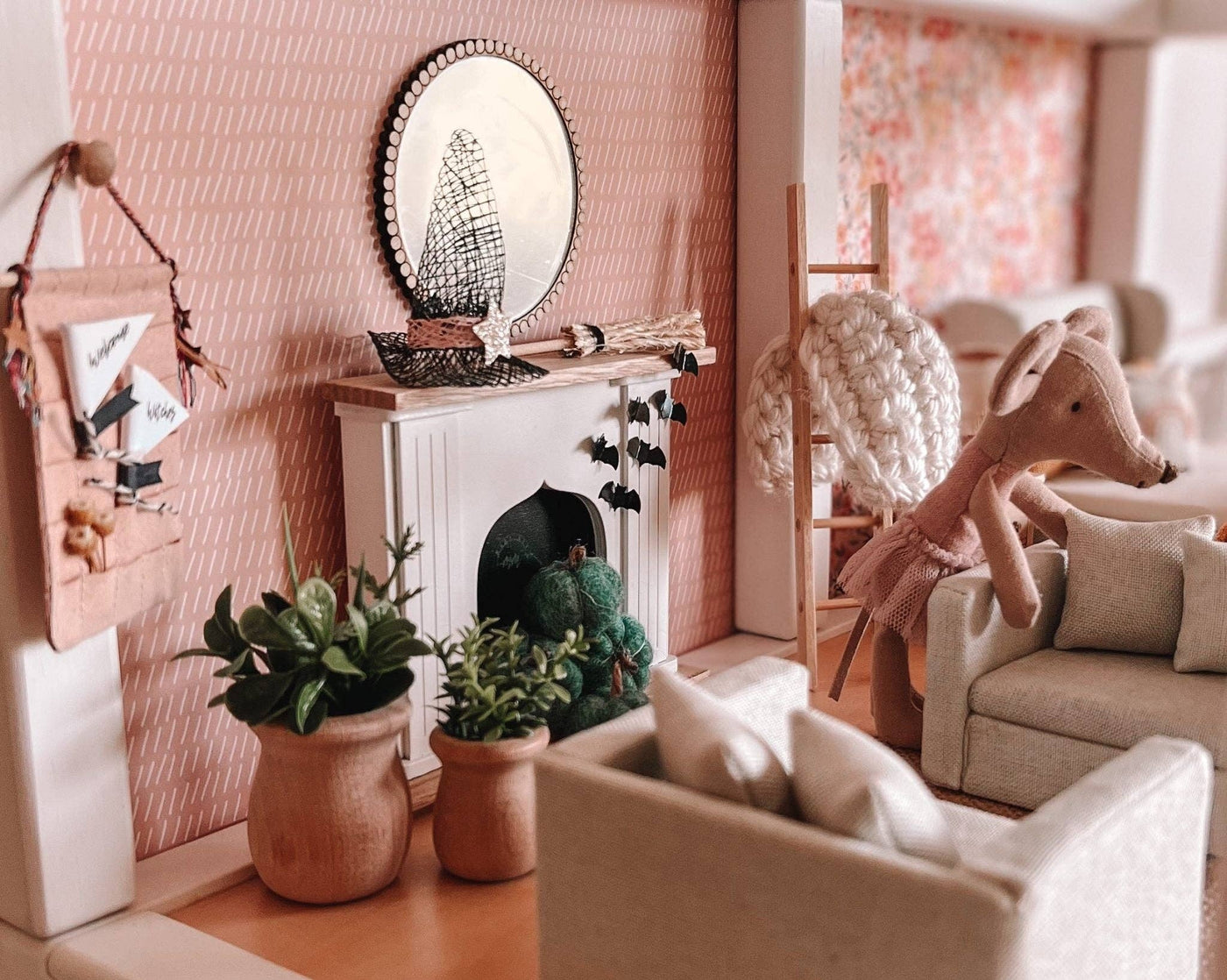 Dollhouse Round Beaded Mirror | Natural Wood