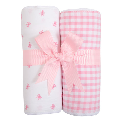 Pink Bow Set of Two Fabric Burps