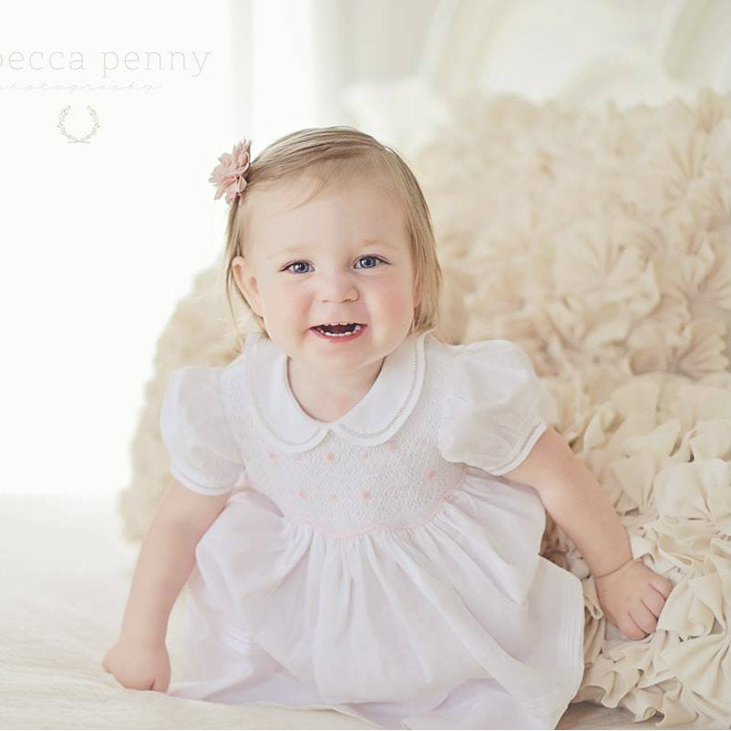 White Smocked Rosebud Dress