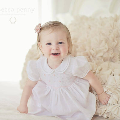 White Smocked Rosebud Dress