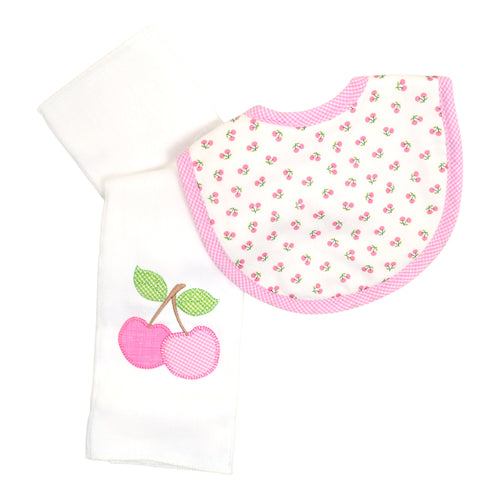 Cherries Bib & Burp Box Set