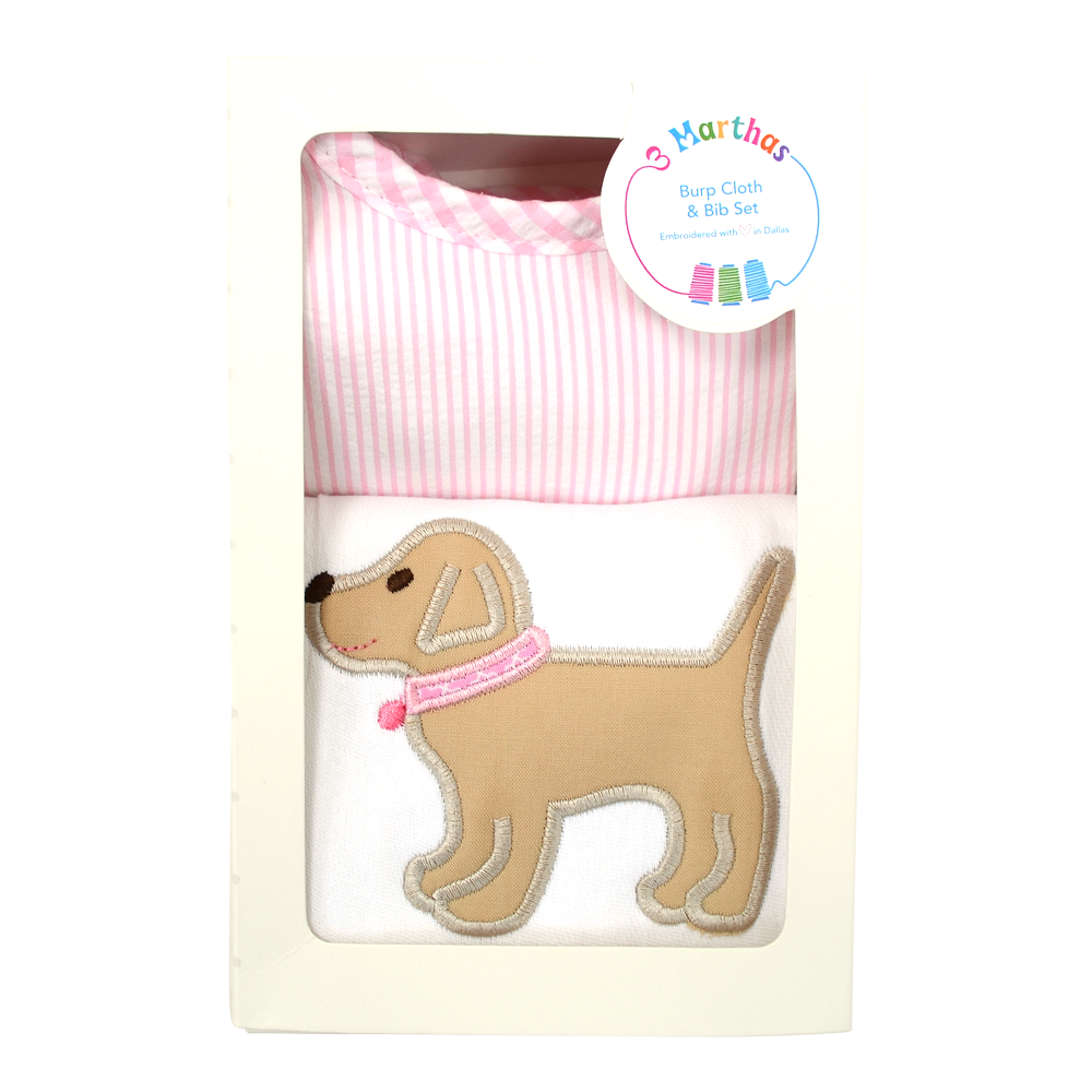 Pink Lab Puppy Bib & Burp Boxed Set