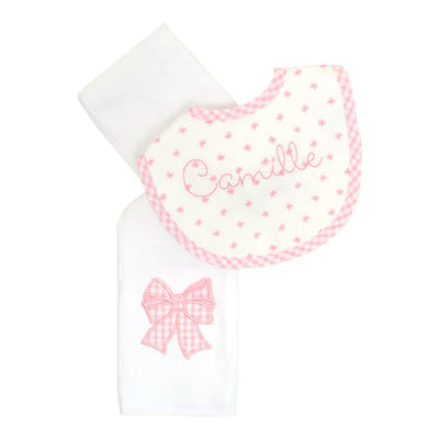 Pink Bow Bib & Burp Box Set