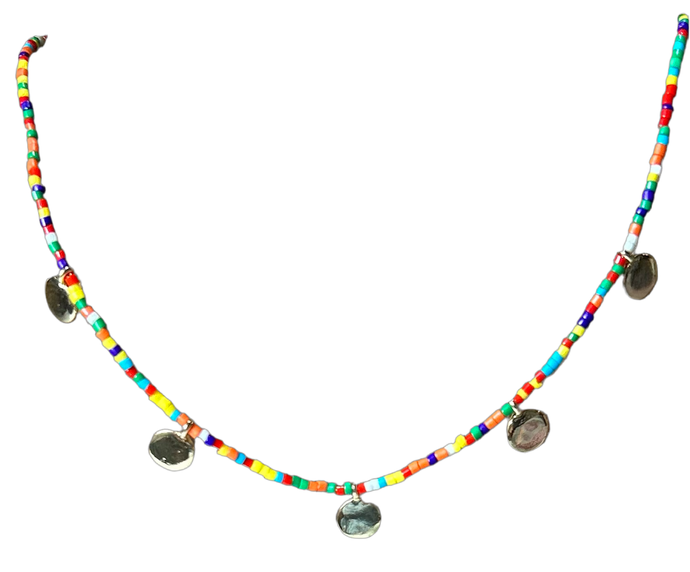 Colorful Beaded Choker w/ Circle Pendants