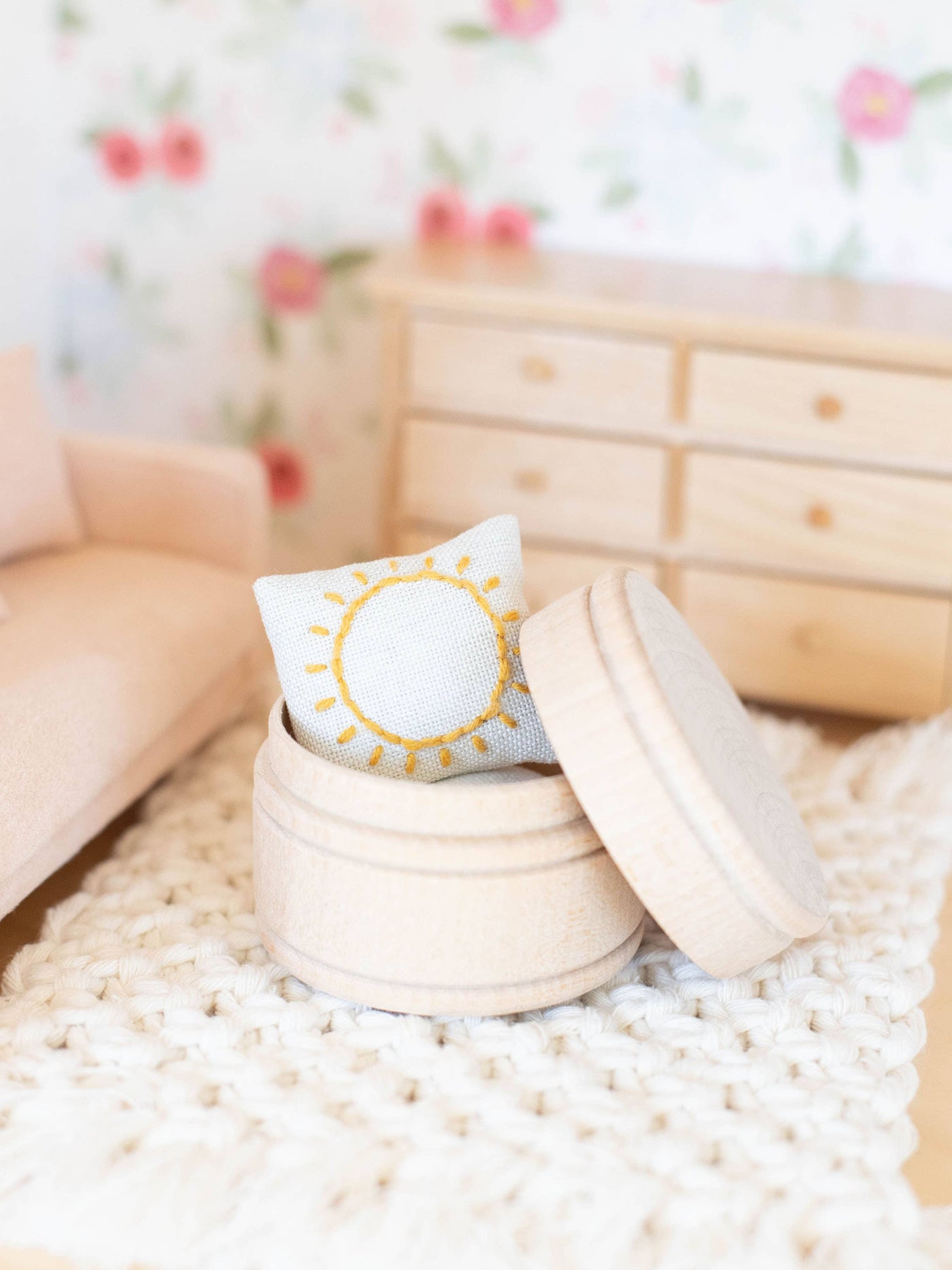 Dollhouse Storage Ottoman | Natural Wood