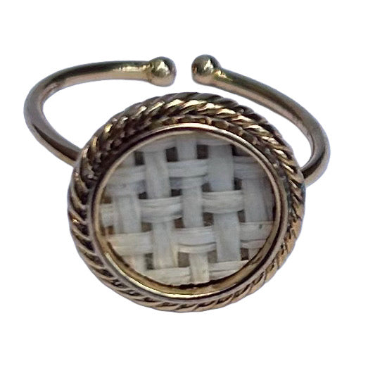 Gold Ring with White Basketweave Circle