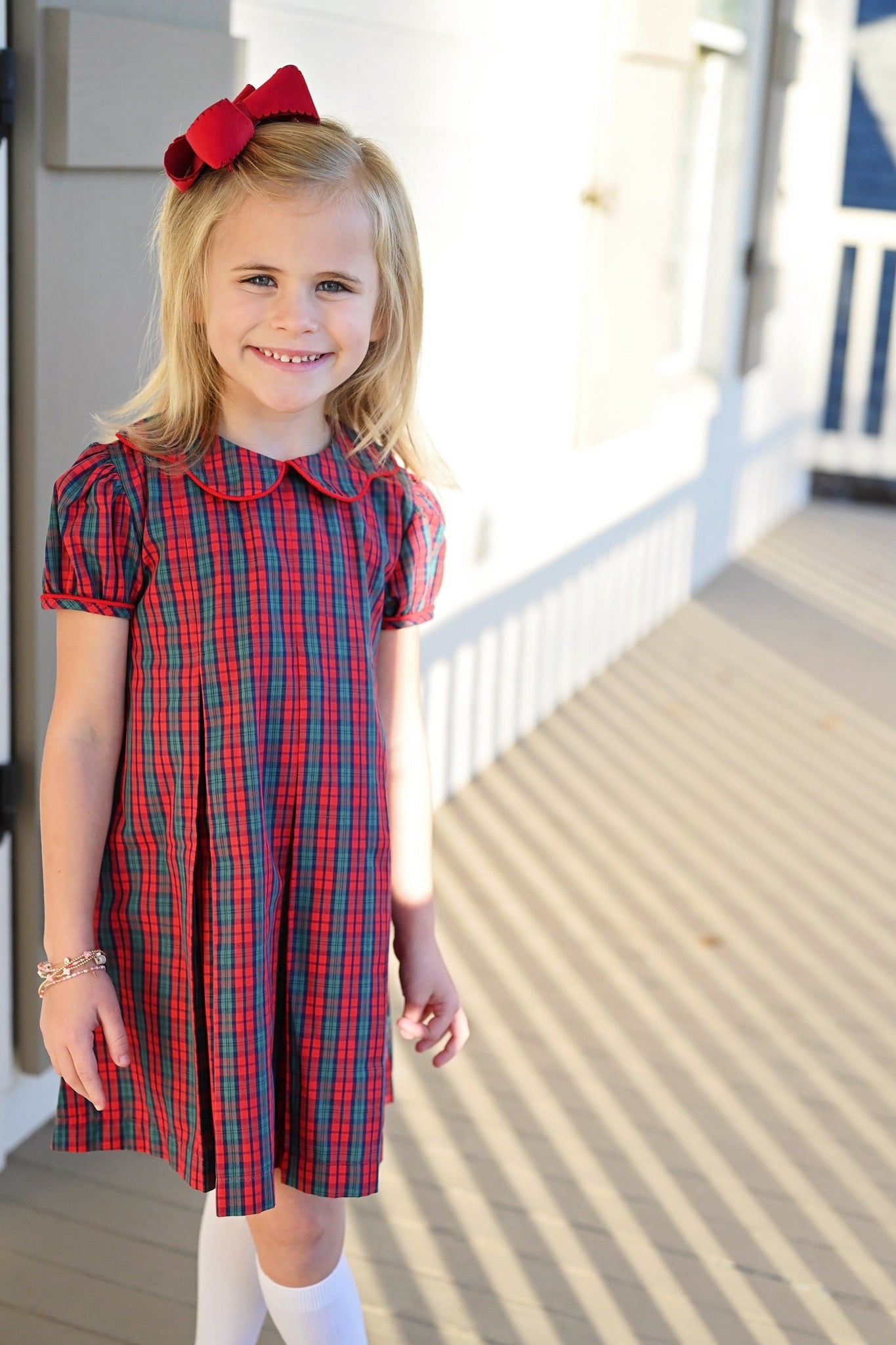 Paige Pleat Dress Red Christmas Plaid