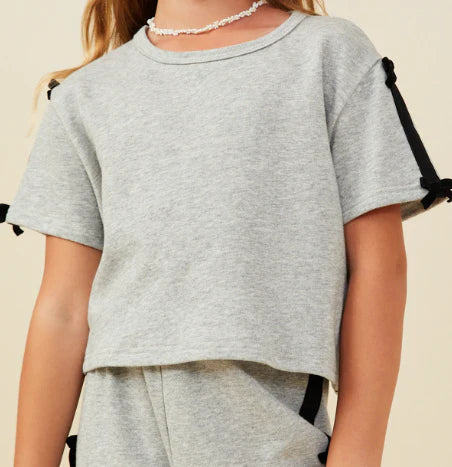 2 Pc Heather Gray with Black Trim SS Sweatshirt & Pants Set