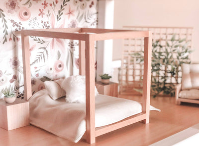 Four Poster Bed + Mattress | Natural Wood