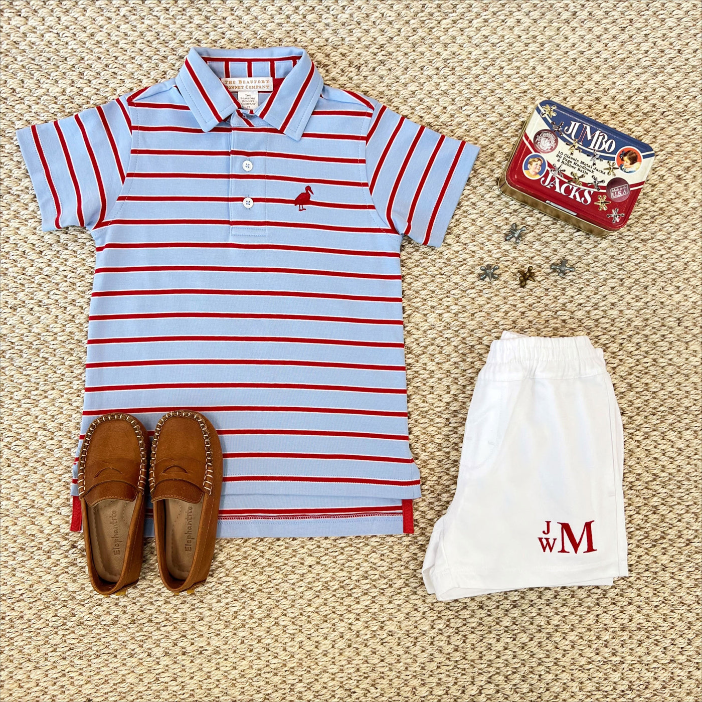 Prim and Proper Polo Broward Blue Stripe Rich Red