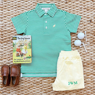 Prim and Proper Polo Kiawah Kelly Green Stripe Bellport Y Stripe SS