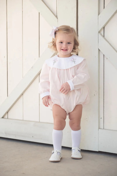 Sandra Bubble Long Sleeve Blessing Pink Batiste, Flowers