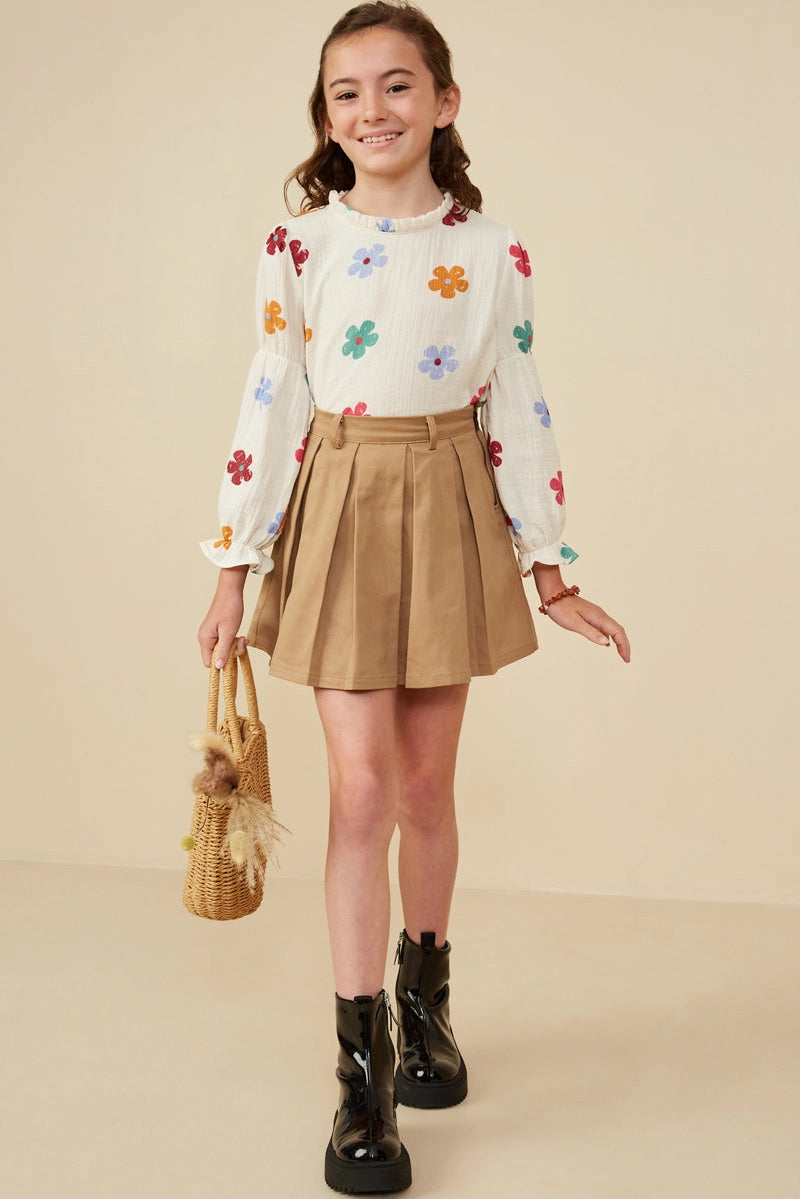 Box Pleated A Line Skirt Taupe