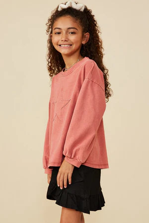 Star Patched Top Red