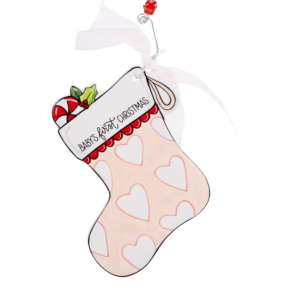 Peppermint Girl Stocking Flat Ornament Baby's 1st Christmas
