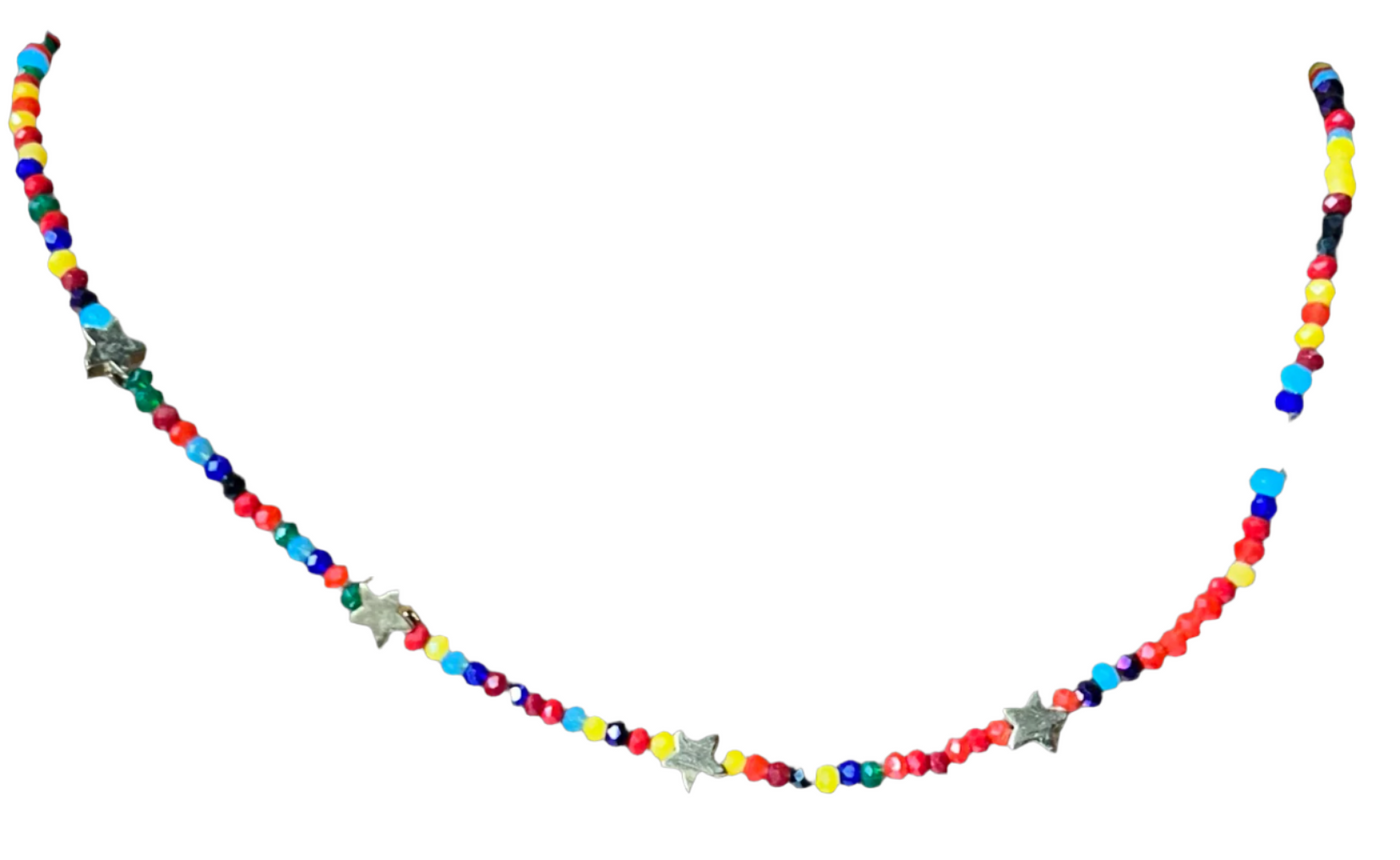 Multi Beaded Choker w/ Small Stars Pendants