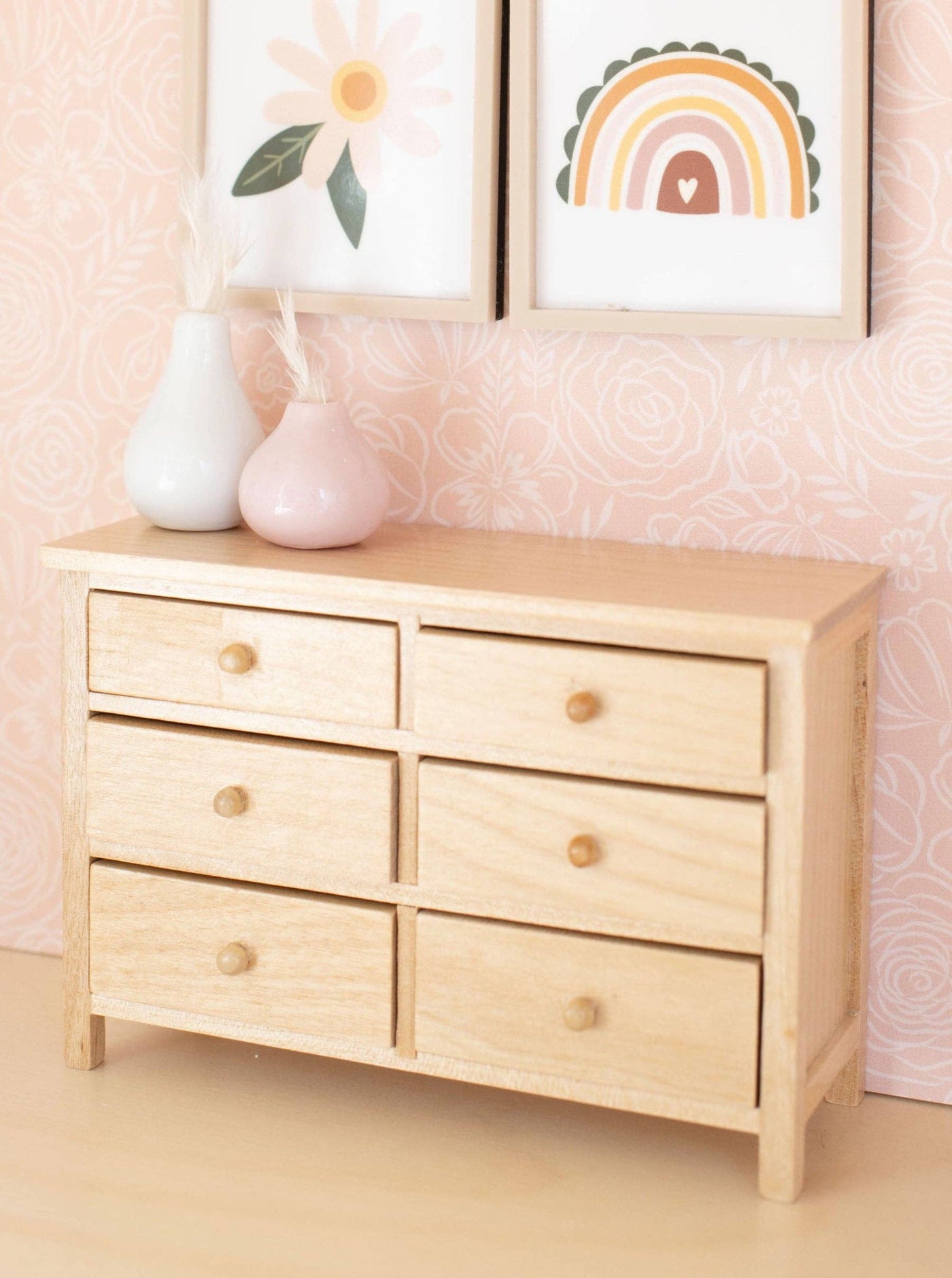 Dollhouse Wide Dresser | Wood Knobs