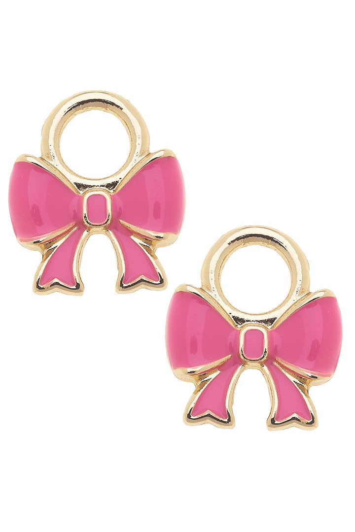 Enamel Bow Huggie Charms Neon Pink
