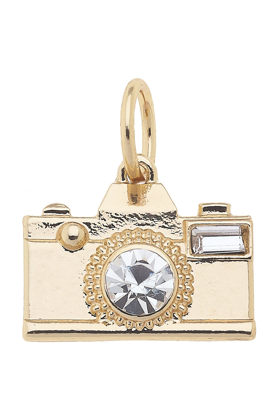 Rhinestone Camera Charm Shiny Gold